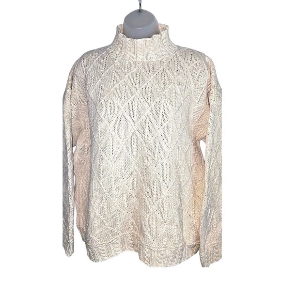 VTG Hunt Club Cable‎ Knit Sweater Mock Neck Ivory Cream Textured Pullover Size L - Picture 6 of 12